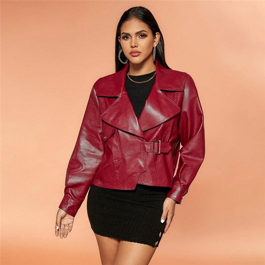 Fashion PU Collar Short Leather Jacket