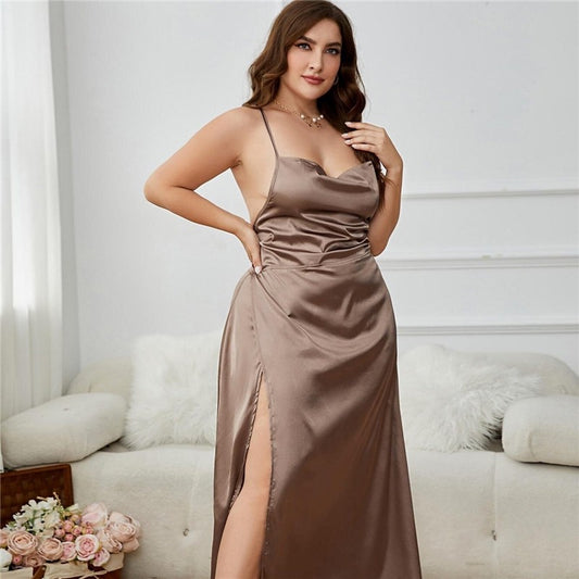 Plus Size Solid Color Split Hem Nightdress