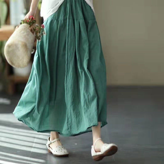 Breathable Double-Layer Solid Color Elastic Waist Skirt