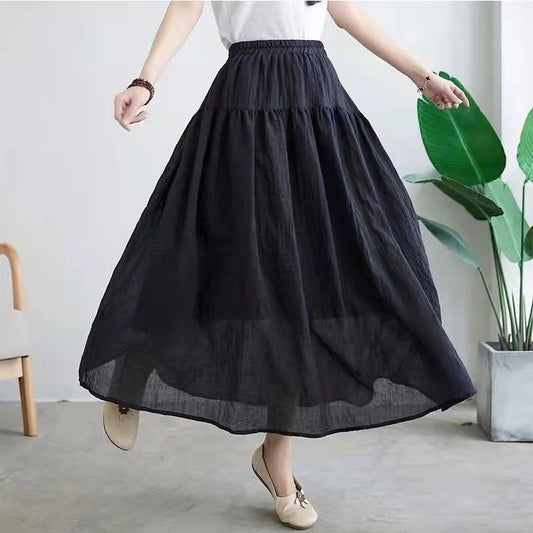 Breathable Double-Layer Solid Color Elastic Waist Skirt