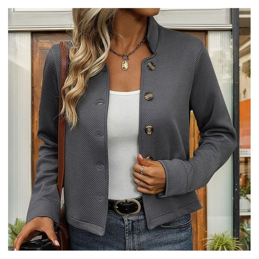 Texture Stand Collar Long Sleeve Jacket in Solid Color