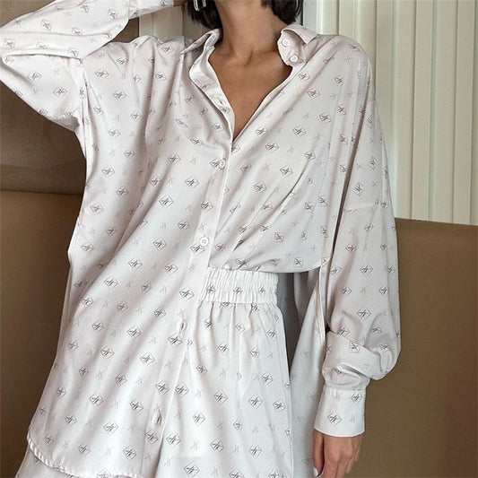 Floral White Sateen Pajama Set