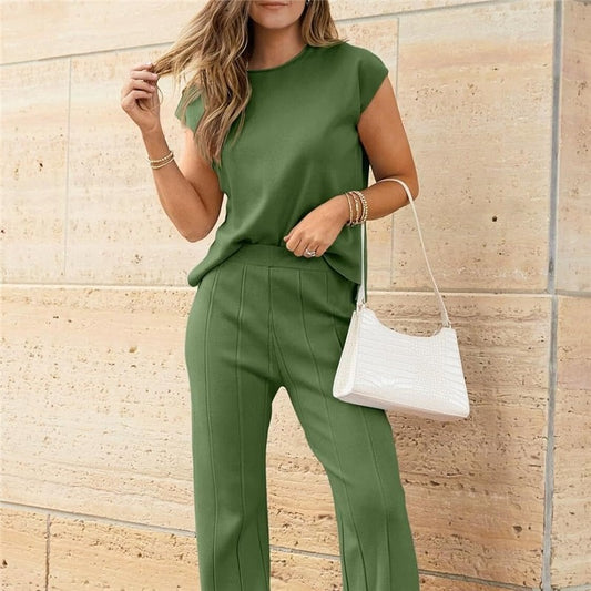 Knit Sleeveless Vest and Wide Leg Pants Ensemble