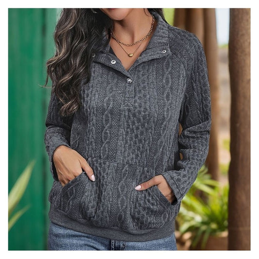 Textured Solid Color Long Sleeve Sweatshirt