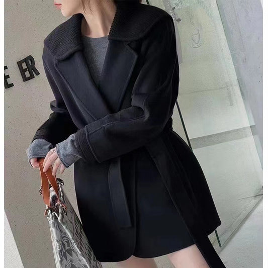 Solid Color Large Lapel Mid Length Double-Sided Girl Coat