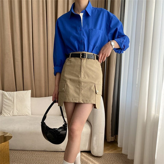 Chic Slim-Fit Mini Skirt Featuring Genuine Leather Belt