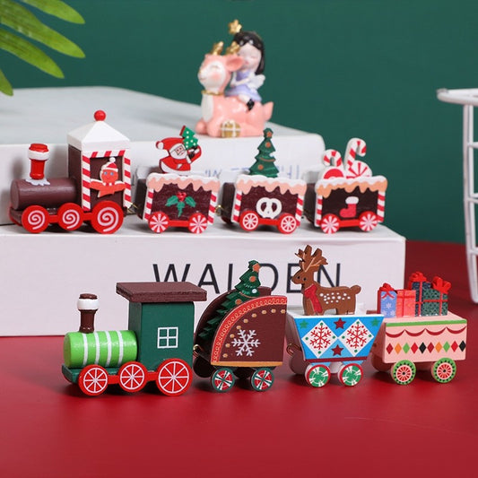 Cute Santa Elk Wooden Train Toy Christmas Ornaments