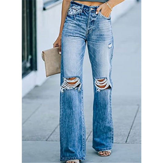 Women's Ripped Denim Casual Pants