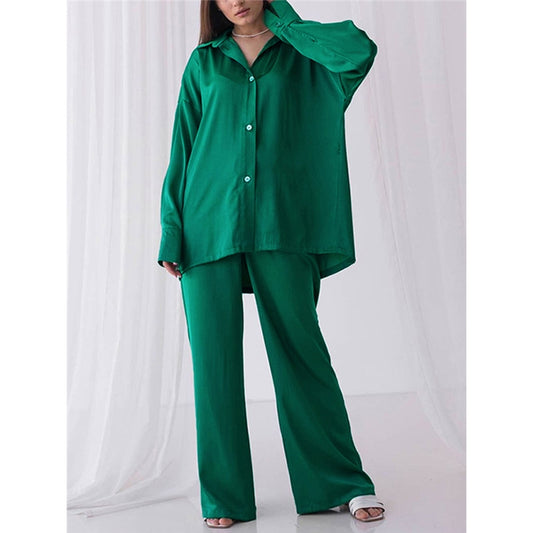 Solid Color Silky Two-Piece Pajamas Sets