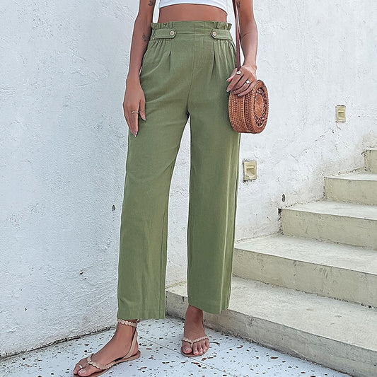 Solid Color High Waisted Straight Leg Casual Loose Pants