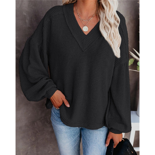 Women's Loose V-Neck Balloon Sleeve Shirt