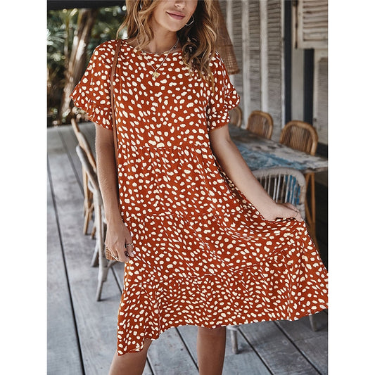 Polka Dot Ruffled-Sleeve Midi Dress