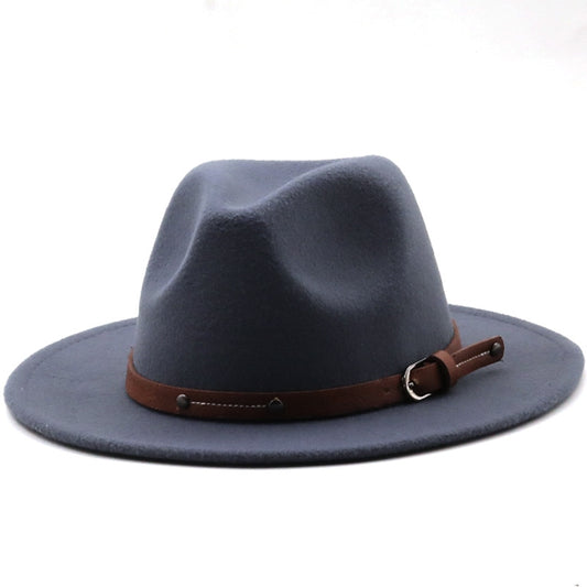 Wide Brim Wool Fedora Hat With Belt-Buckle