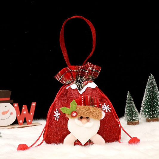 Imitation Linen Cute Patchwork Christmas Candy Apple Gift Bag