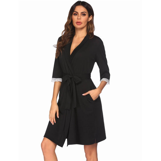 Loose Seven-Quarter Sleep Robe Waist Sash