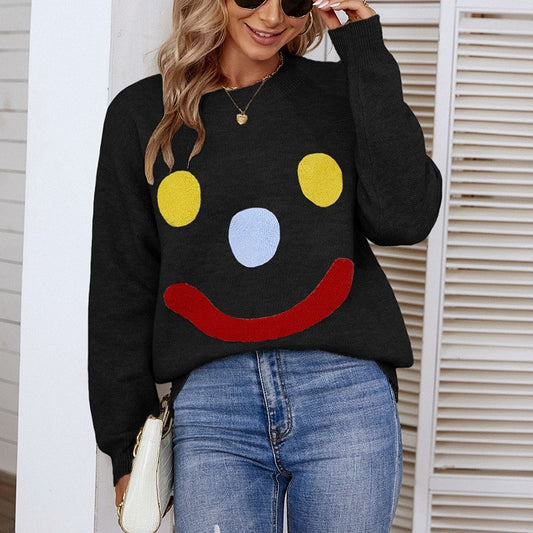 Pullover Round Neck Smiley Casual Sweater