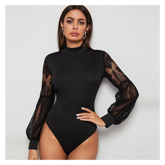 Women's Lace Patchwork Long-Sleeved Rompers