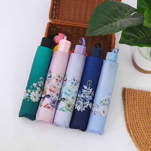 10 Ribs Simplistic Retro Floral Printed Anti-UV Foldable Umbrella