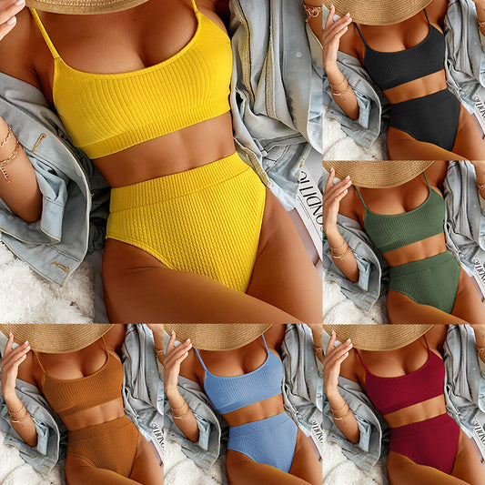 Spiral Pit Strip U-Shaped High Waist Bikini Sexy Swimsuit