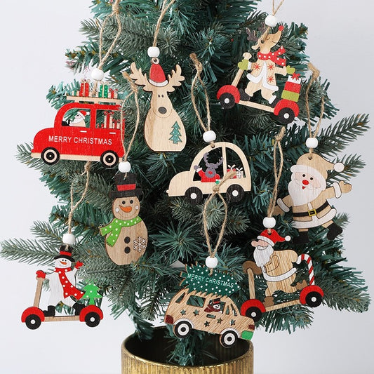 3PCS/Box Wooden Christmas Tree Decorations Hanging Ornaments