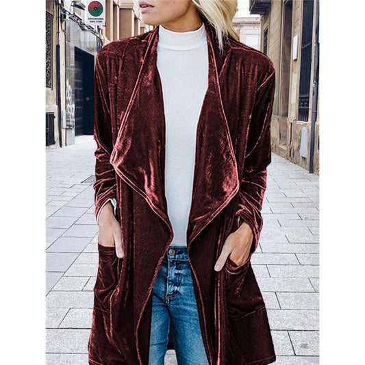 80S Casual Long Cardigan Velvet Outwear