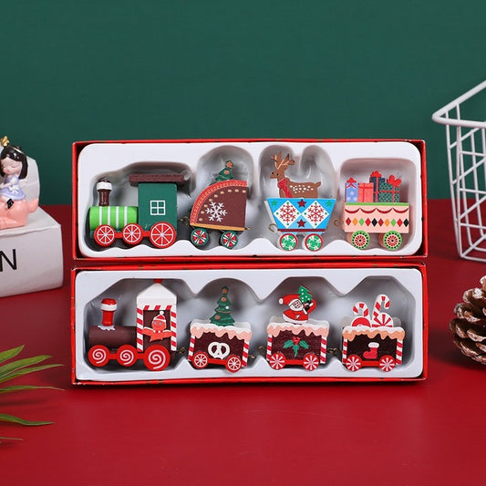 Cute Santa Elk Wooden Train Toy Christmas Ornaments