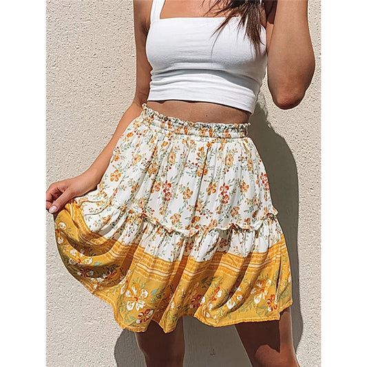 Boho Style Ruffle Floral Skirt