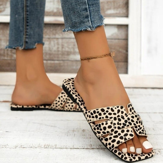 Flat Square Toe Leopard-Print Casual Slippers