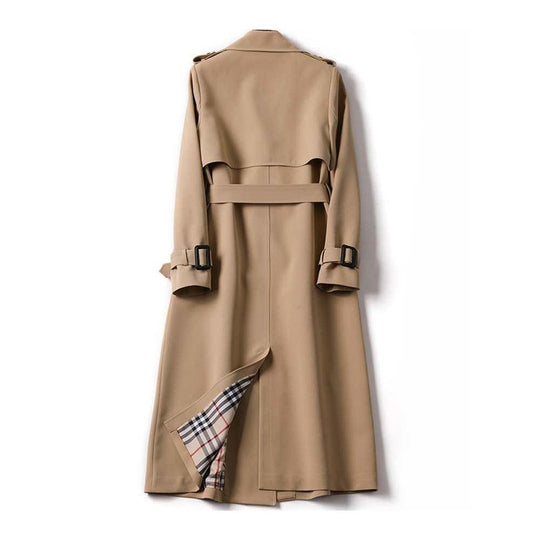 Solid Color Lapel Long Sleeves Buttoned Belted Midi-Length Outerwear