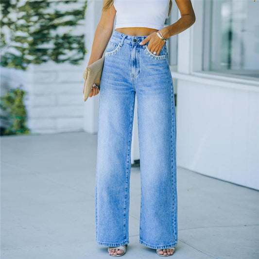 Casual Light Blue Wear-Resisting Wide Leg Pant