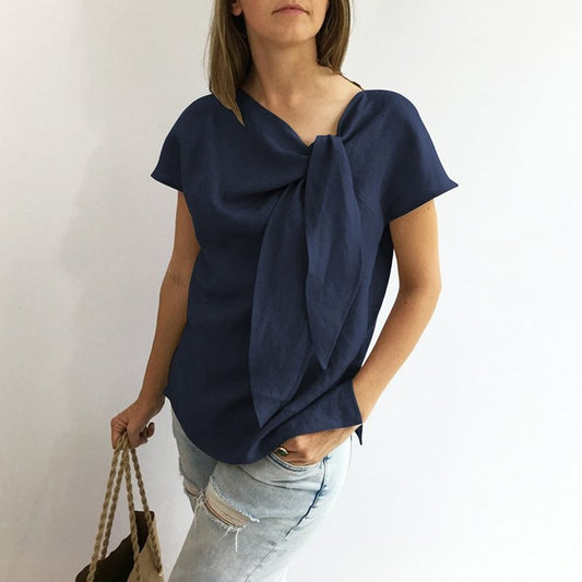 Solid Color Ruched Casual Tops