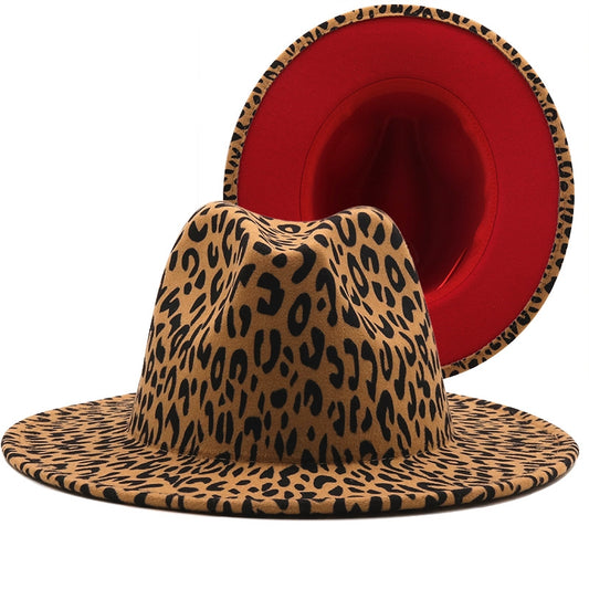 Leopard Wool Wide Brim Fedora Hat