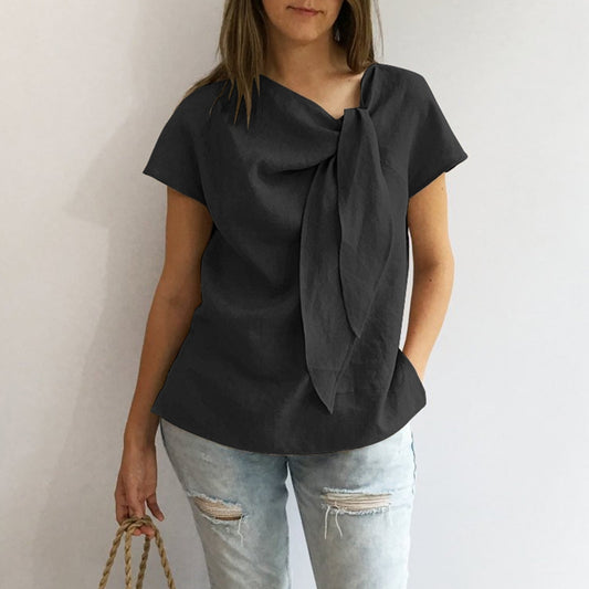 Solid Color Ruched Casual Tops