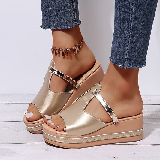 Women's Slope Heel Thick Bottom One-Piece Sandals