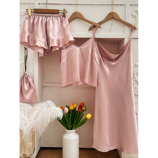 Silky Camisole Dress 4-Piece Pajama Set