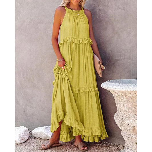 Irregular Long Solid Color Sleeveless Dress