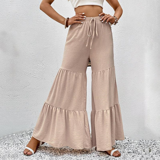 High Waisted Pleated Bell-Bottomed Casual Solid-Colored Pants