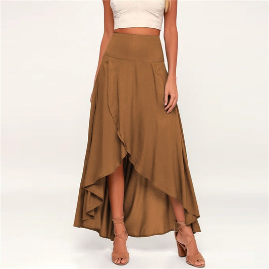 Solid Color High Waisted Irregular Ruffled Skirts