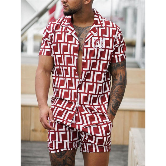 Men's Printed Shirt And Shorts Set