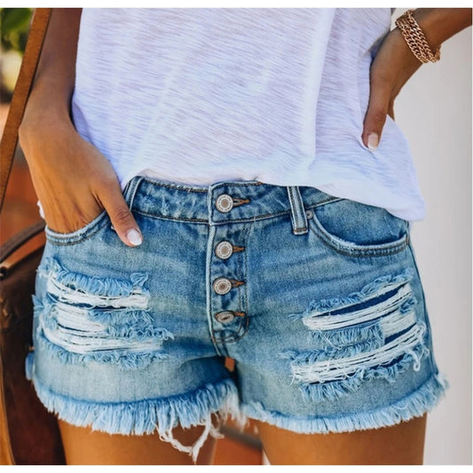 Women's Button Simple Denim Shorts