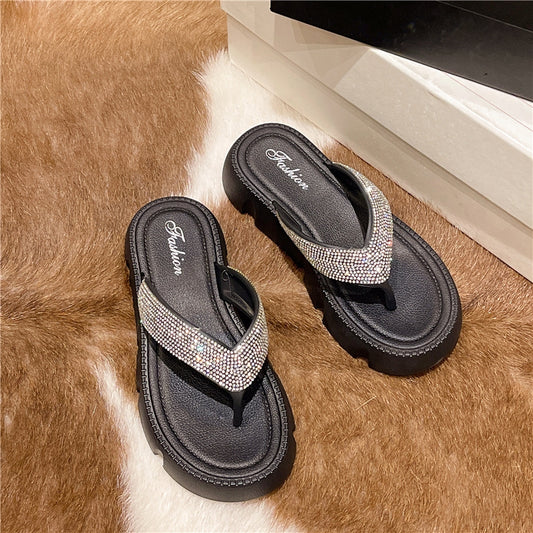 Bright Flash Rhinestones Thick Trendy Slippers