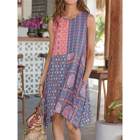 Vintage Beach Sleeveless Print Dress