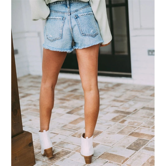 Women's High-Waisted Tassel Hole Jeans Shorts