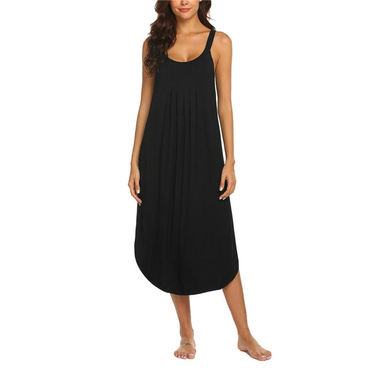 Lace-Trimmed Relaxed Plain Sleepwear Nightdress