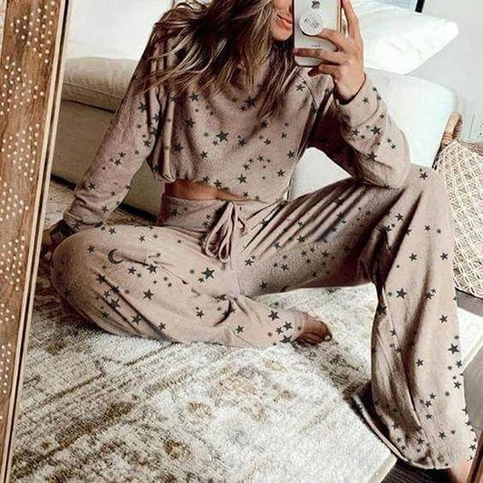 Long-Sleeves Round Neck Star Printed Loungewear Suits