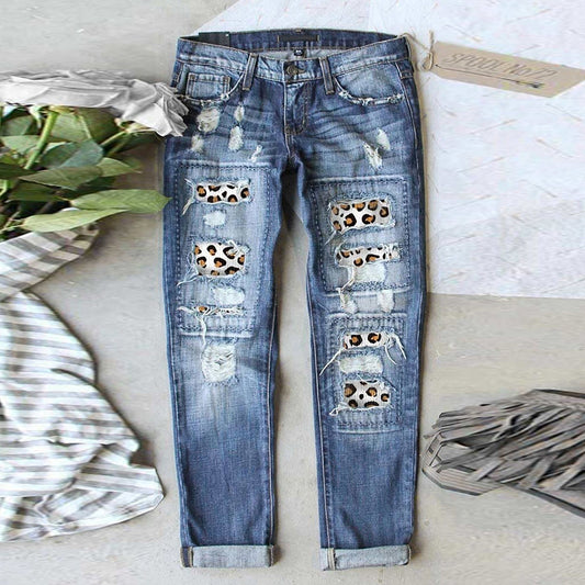 Printed Broken Casual Straight-Leg Jeans