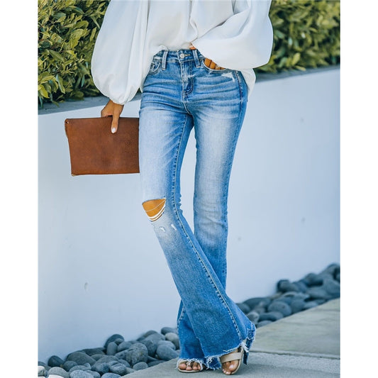 Women's Blue Ripped Flare Jeans