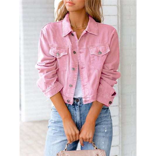 Solid Color Denim Jacket Jacket Long Sleeve Top