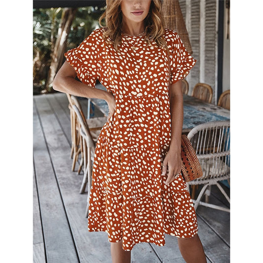 Polka Dot Ruffled-Sleeve Midi Dress