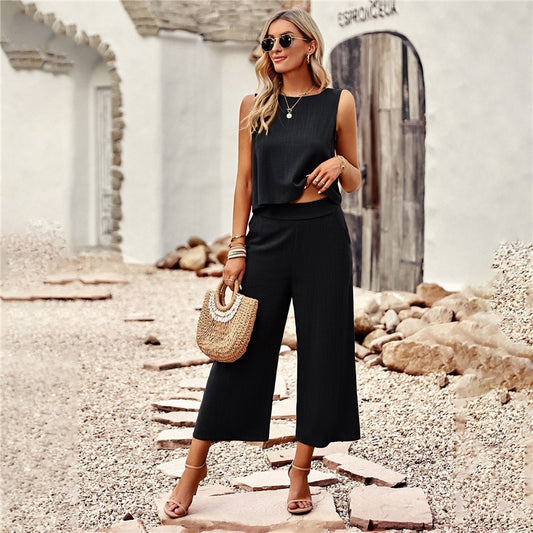 Plain Sleeveless Loose Casual Comfortable Suit